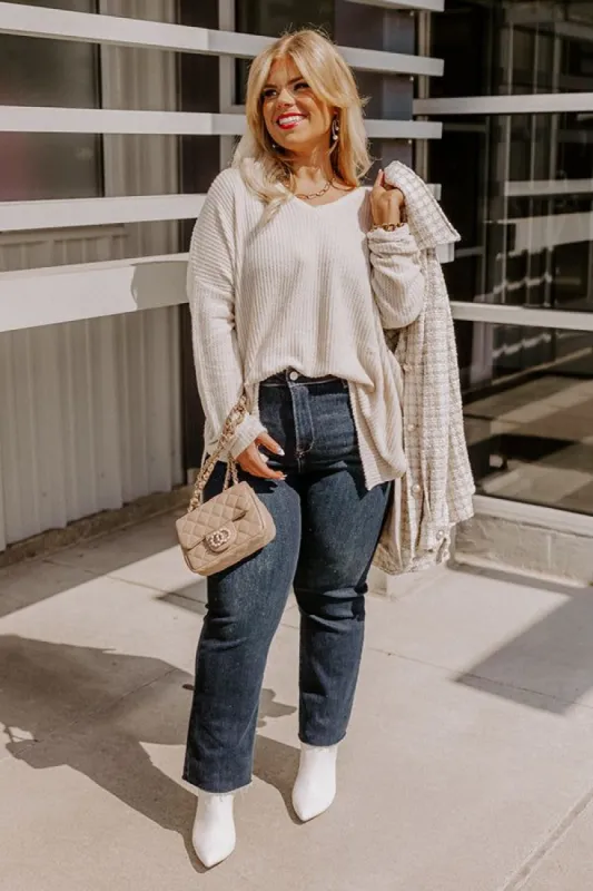 Bonfire Date Waffle Knit Tunic In Cream Curves sold by Impressions