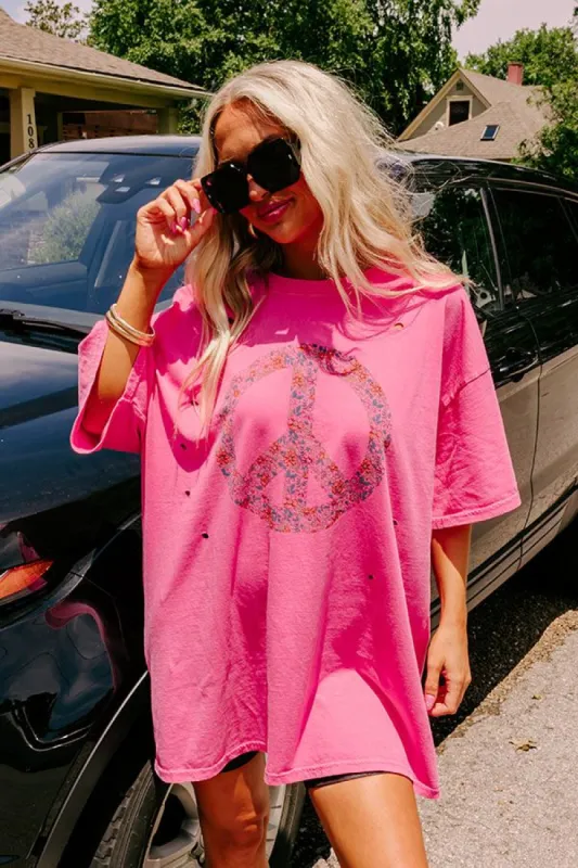 Peace And Love Oversized Graphic Tee In Pink sold by Impressions