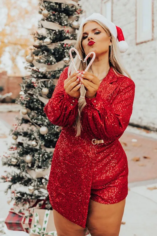 Better By Moonlight Sequin Romper In Red Curves sold by Impressions