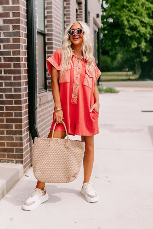 Wonderful Weekend Waffle Knit Romper in Tangerine sold by Impressions