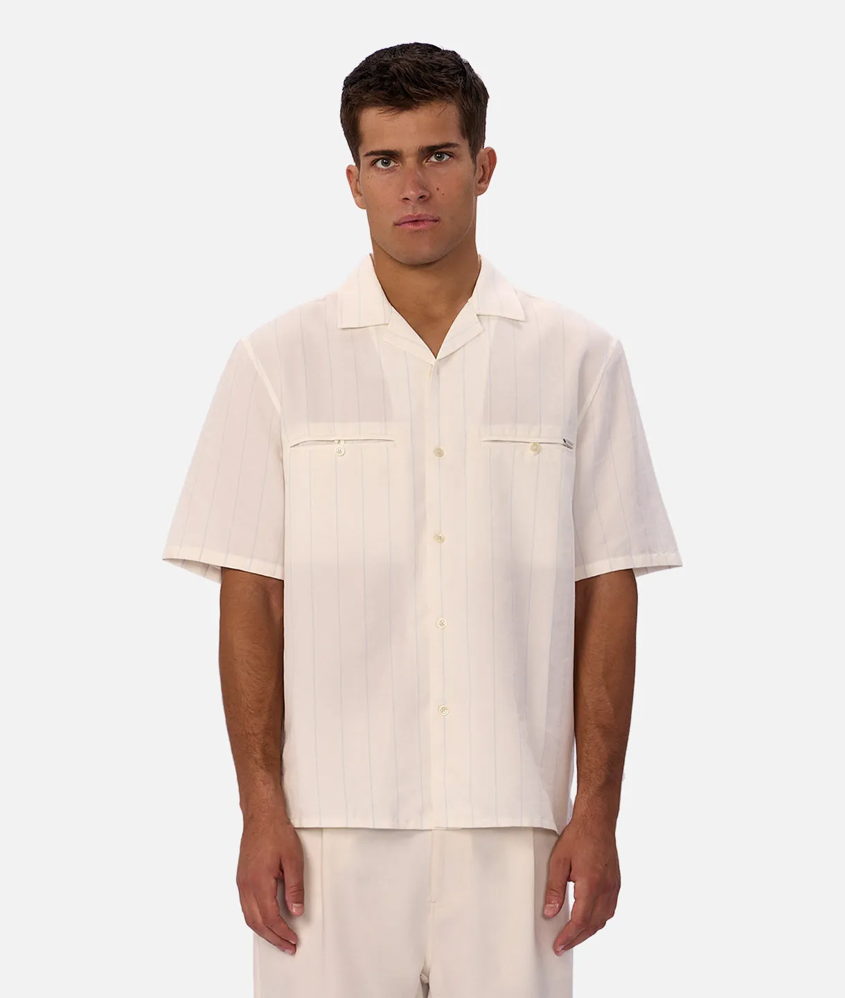 The Malibu Short Sleeve Shirt - Cream / Lt Blue sold by Industrie Clothing