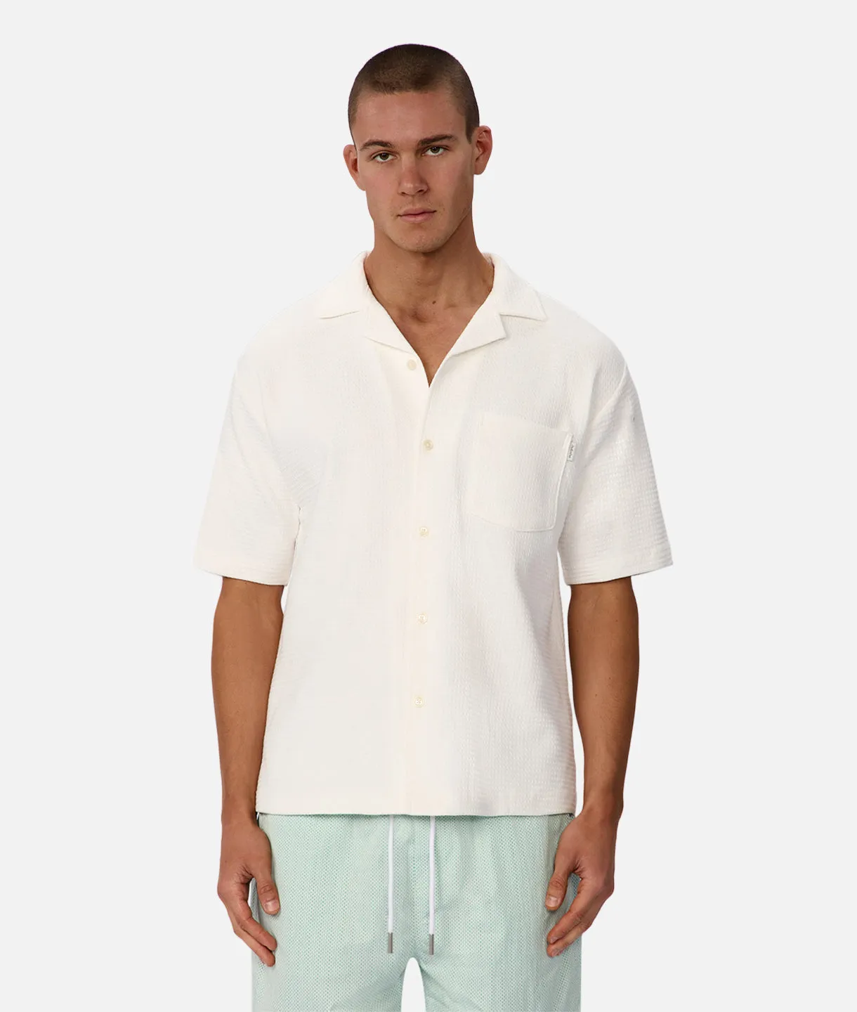 The Knitted Malibu Short Sleeve Shirt - Winter White sold by Industrie Clothing