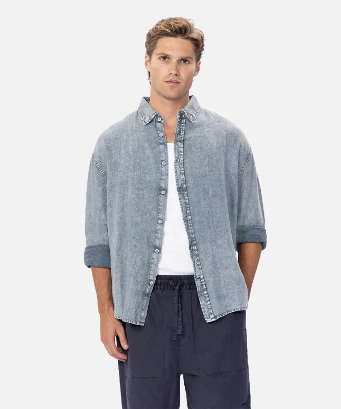 The Laverty L/s Linen Shirt - Washed Black sold by Industrie Clothing