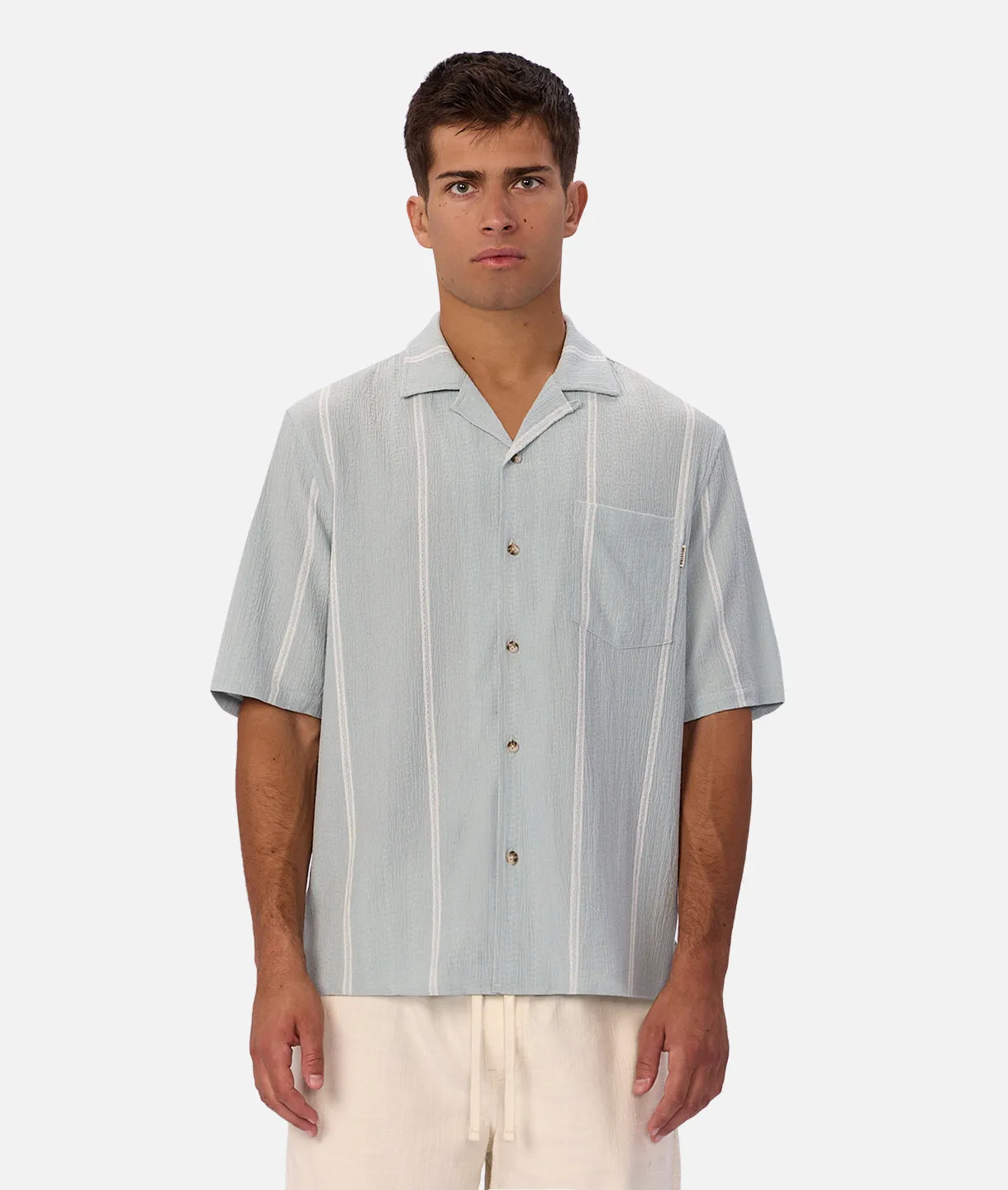 The Pacifico Stripe Short Sleeve Shirt - Blue / Off White sold by Industrie Clothing