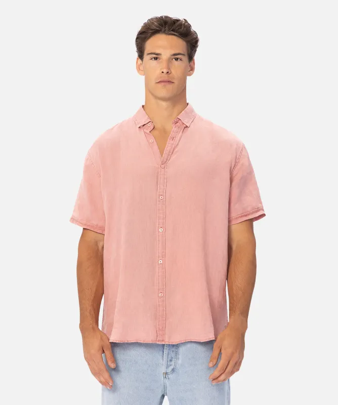 The Tennyson Linen Short Sleeve Shirt - Washed Rose sold by Industrie Clothing