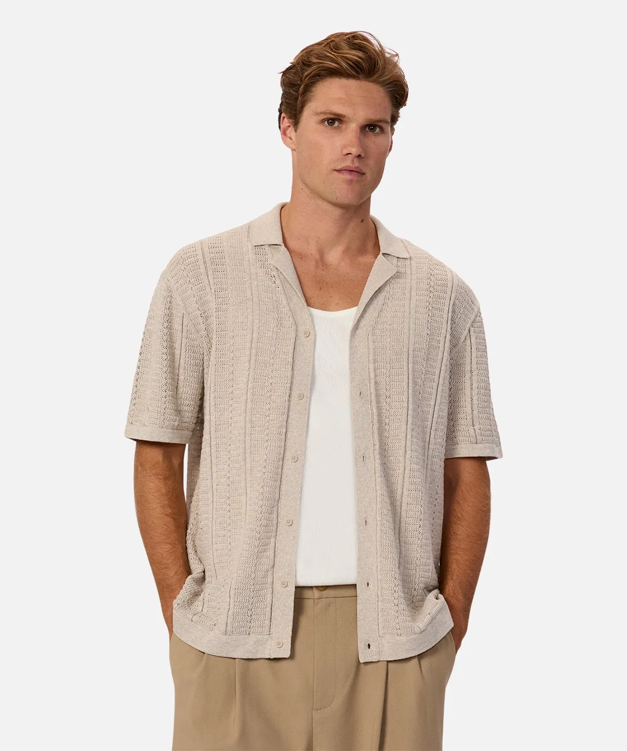 The Montpellier Short Sleeve Shirt - Beige sold by Industrie Clothing