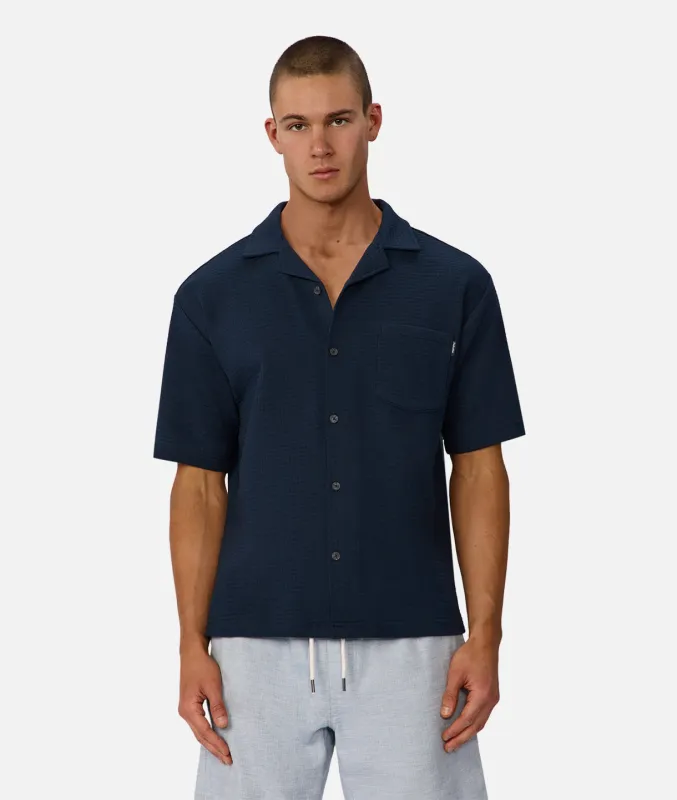 The Knitted Malibu Short Sleeve Shirt - Navy Blue sold by Industrie Clothing