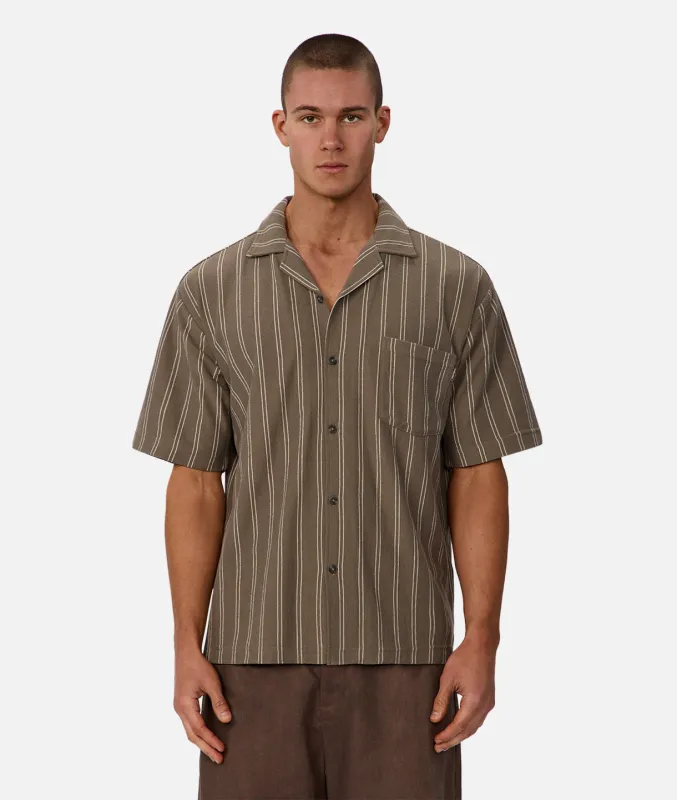 The Pacifico Stripe Short Sleeve Shirt - Wood / White sold by Industrie Clothing