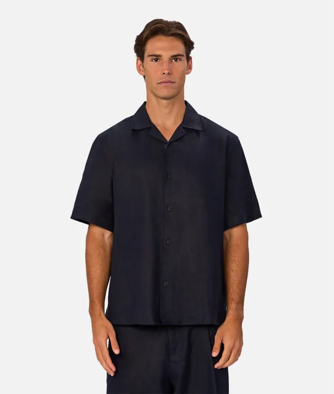 The Lusso Linen Short Sleeve Shirt - Ink sold by Industrie Clothing