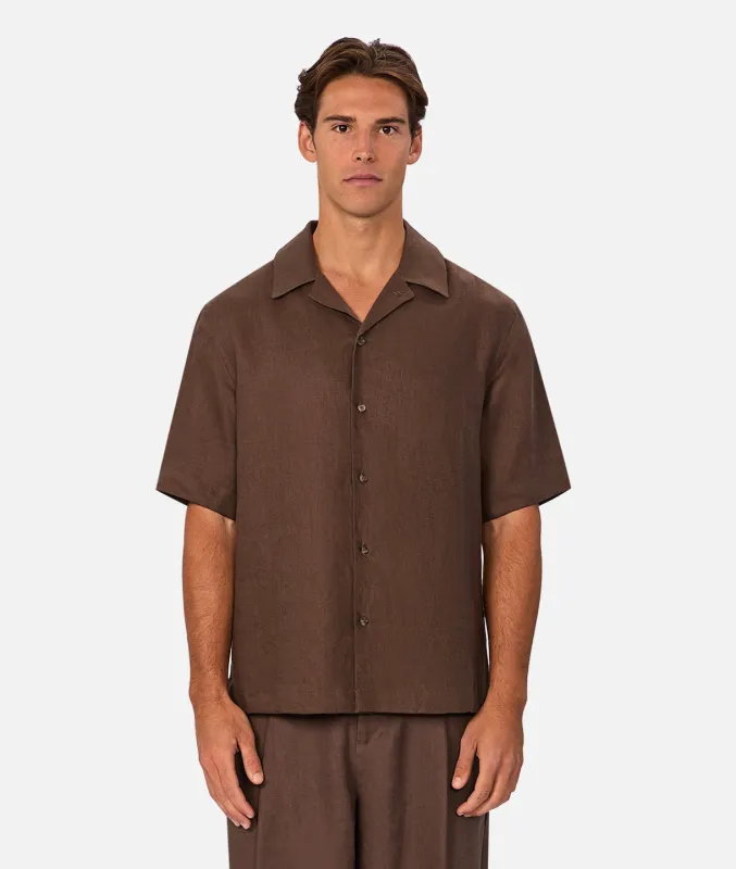 The Lusso Linen Short Sleeve Shirt - Chestnut sold by Industrie Clothing