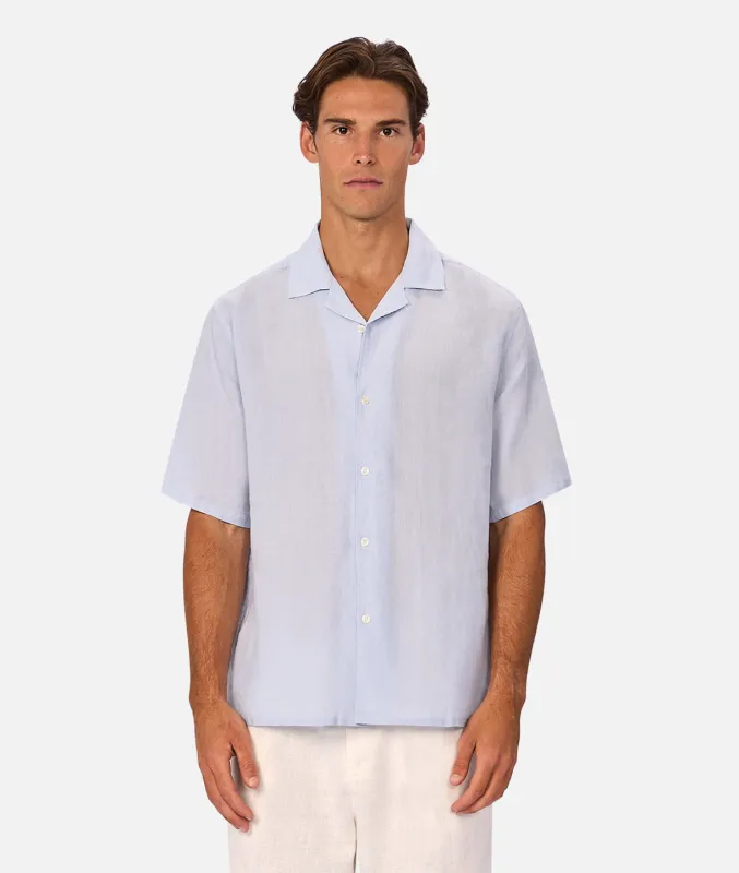 The St Martins Short Sleeve Linen Shirt - Powder Blue sold by Industrie Clothing