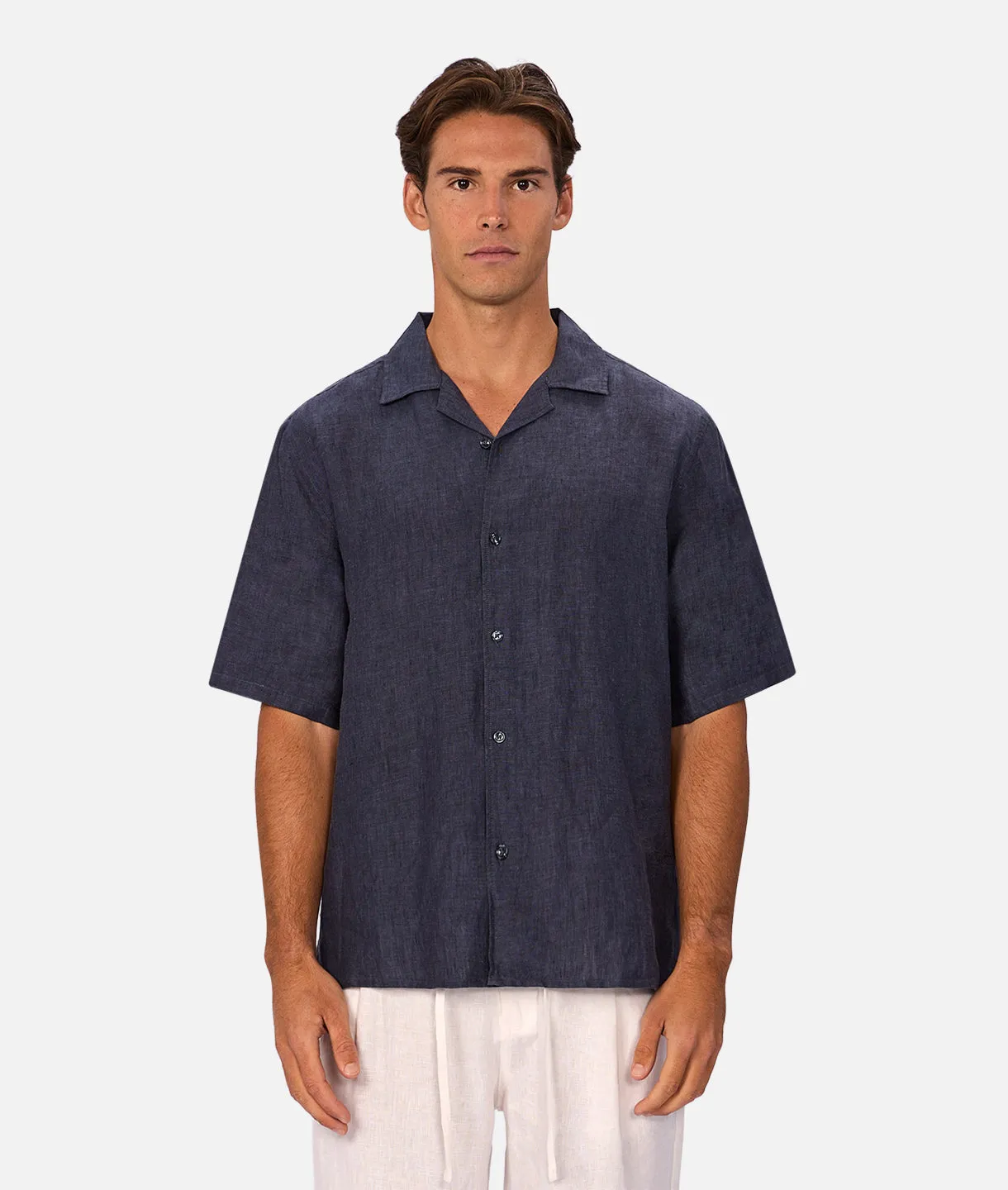 The St Martins Short Sleeve Linen Shirt - Denim sold by Industrie Clothing