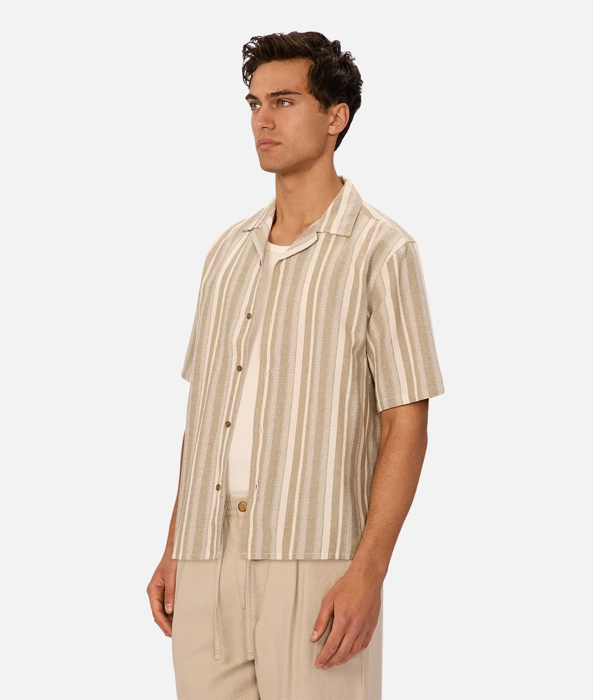 The Textured Livorno Short Sleeve Shirt - Olive Navy sold by Industrie Clothing product image thumbnail 4