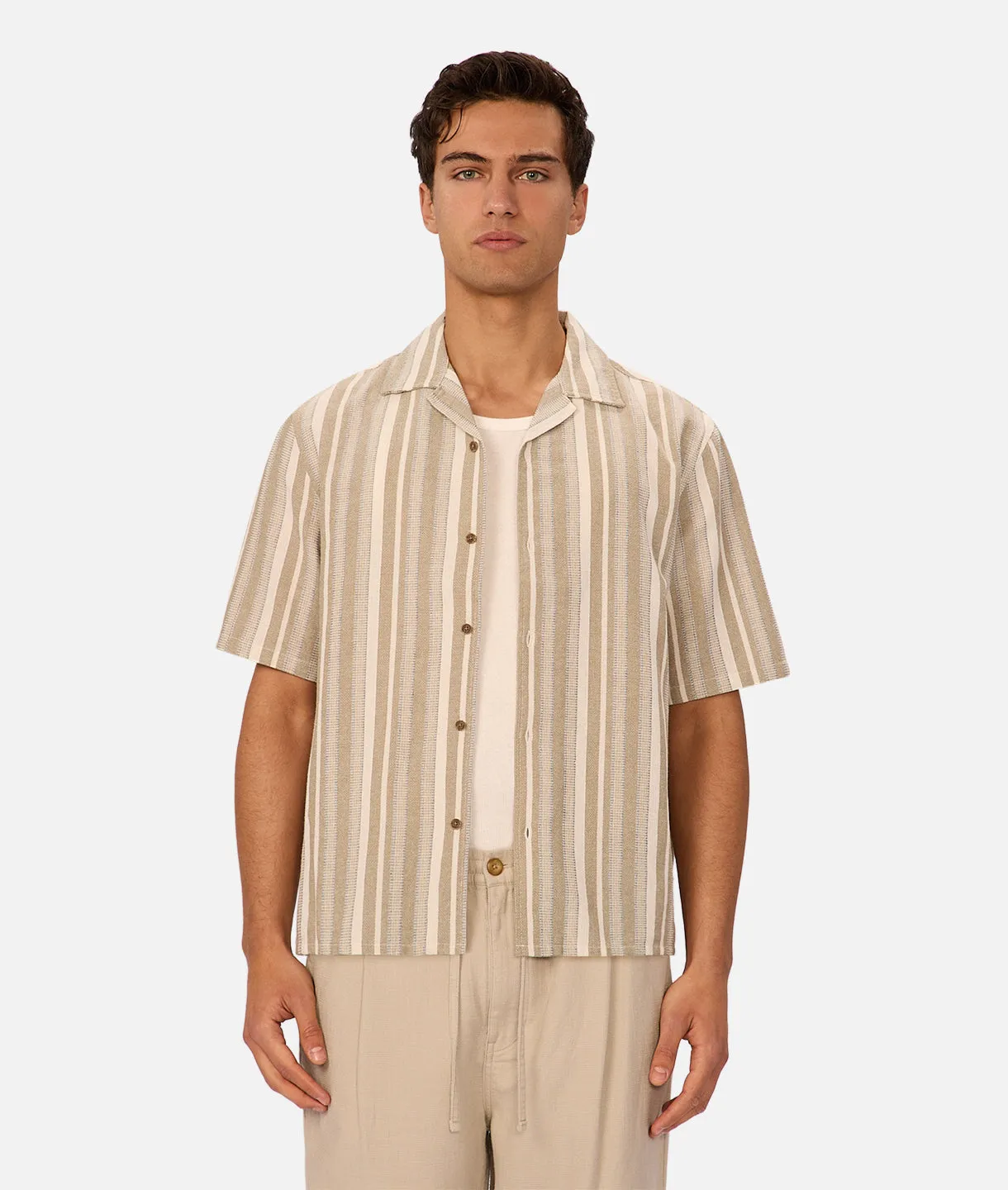 The Textured Livorno Short Sleeve Shirt - Olive Navy sold by Industrie Clothing