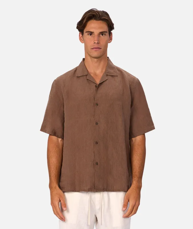 The St Martins Short Sleeve Linen Shirt - Macchiato sold by Industrie Clothing