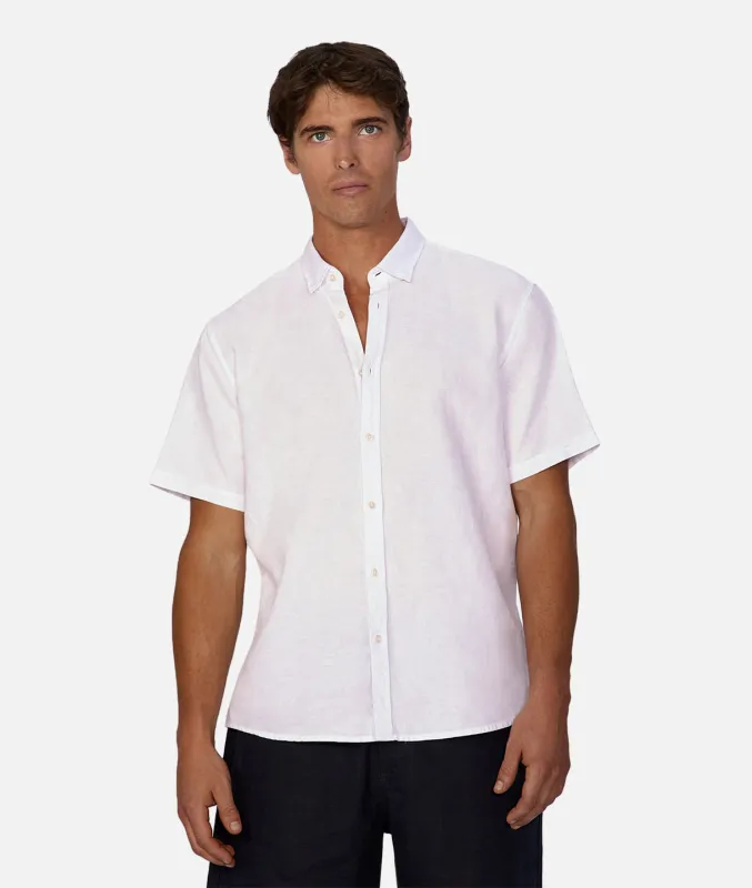 The Tennyson Linen Blend Short Sleeve Shirt - White sold by Industrie Clothing