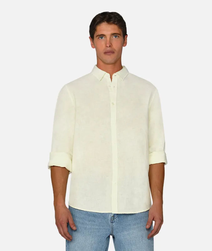 The Tennyson Linen Blend Long Sleeve Shirt - Custard sold by Industrie Clothing