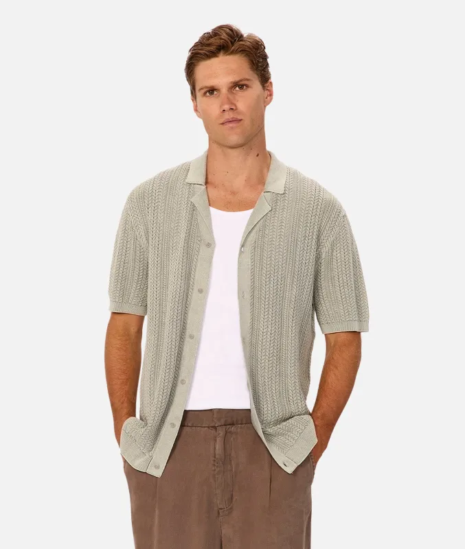 The Washed Alessio Short Sleeve Shirt  - OD Steel sold by Industrie Clothing