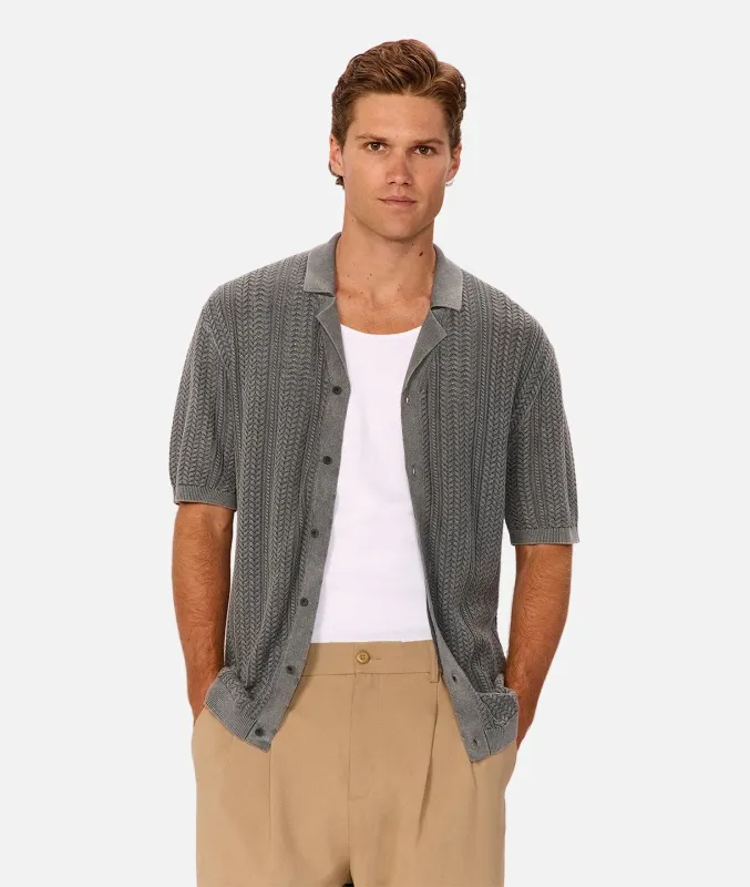 The Washed Alessio Short Sleeve Shirt  - Gunmetal sold by Industrie Clothing