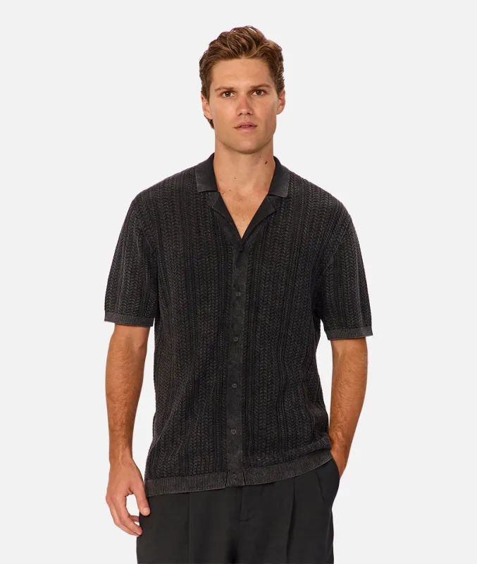 The Washed Alessio Short Sleeve Shirt  - Washed Black sold by Industrie Clothing