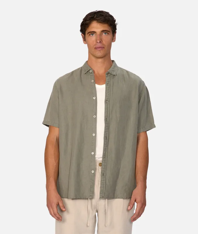 The Trinidad Linen Blend Short Sleeve Shirt - OD Olive sold by Industrie Clothing