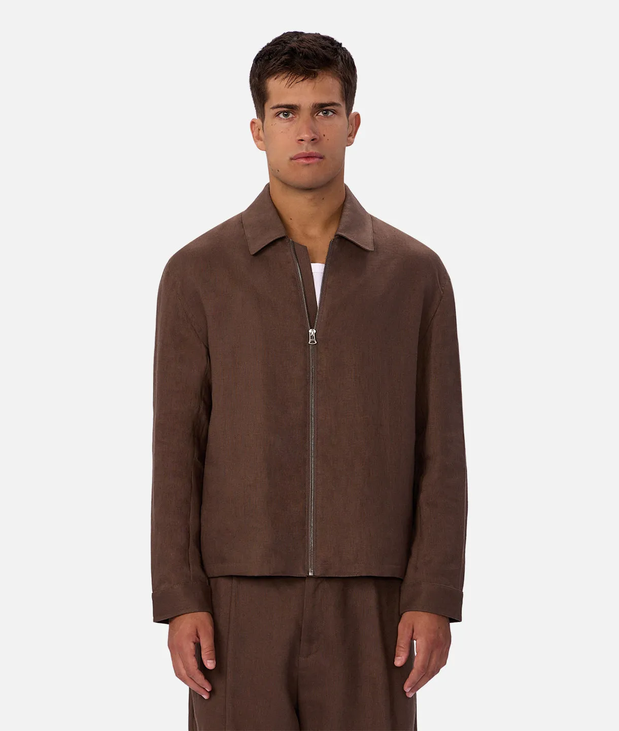 The Linen Lusso Bomber - Chestnut 25 sold by Industrie Clothing