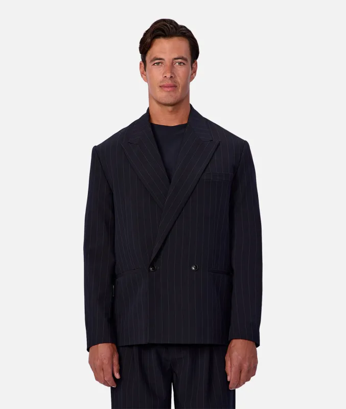 The Bateman Pinstripe Blazer - Dark Navy / Grey made by Industrie Clothing