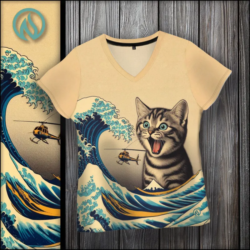 Catzilla V-Neck T-Shirt sold by INKnBURN