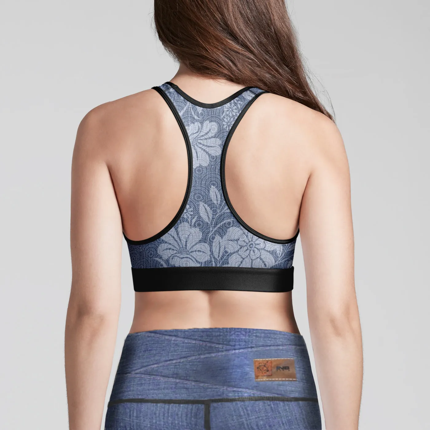 Floral Fade Denim Sports Bra sold by INKnBURN product image thumbnail 3