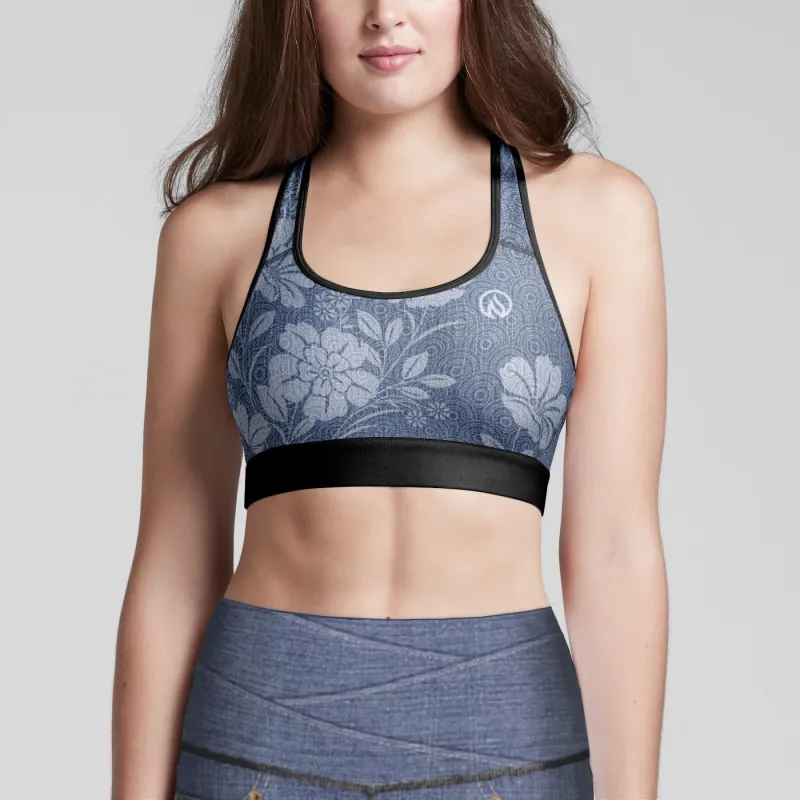 Floral Fade Denim Sports Bra sold by INKnBURN