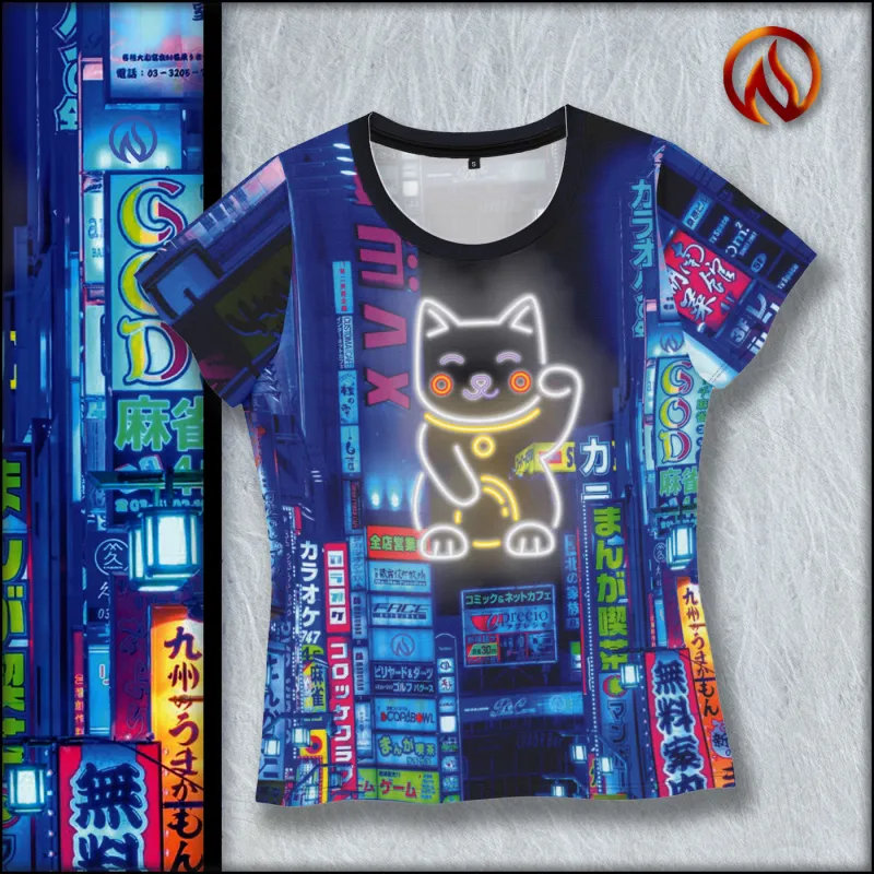 Lucky Cat Scoop Neck Tee sold by INKnBURN