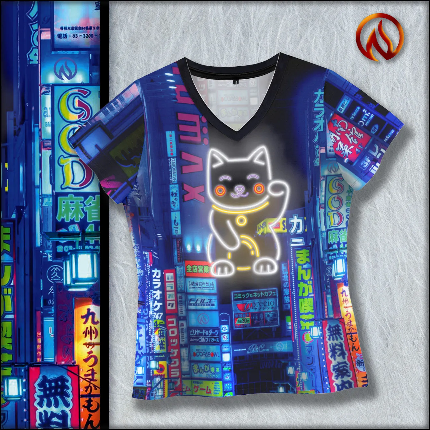 Lucky Cat Womens V-Neck Tee sold by INKnBURN