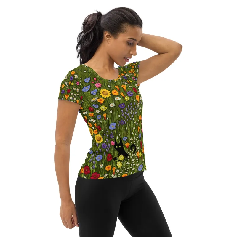 Flower Cat Scoop Neck Tech Shirt sold by INKnBURN