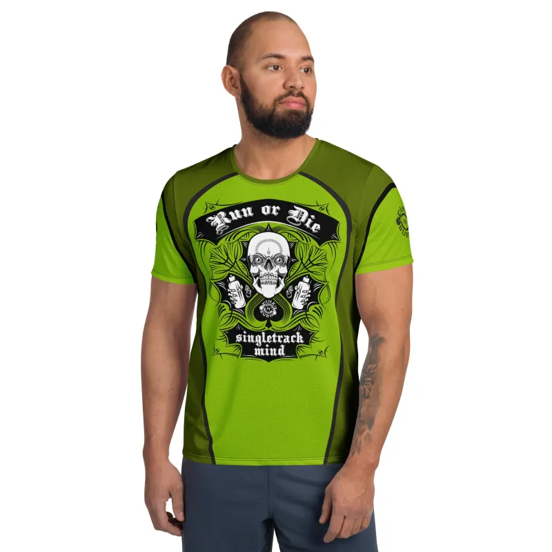 Mens Run or Die™ Green Tech Shirt sold by INKnBURN