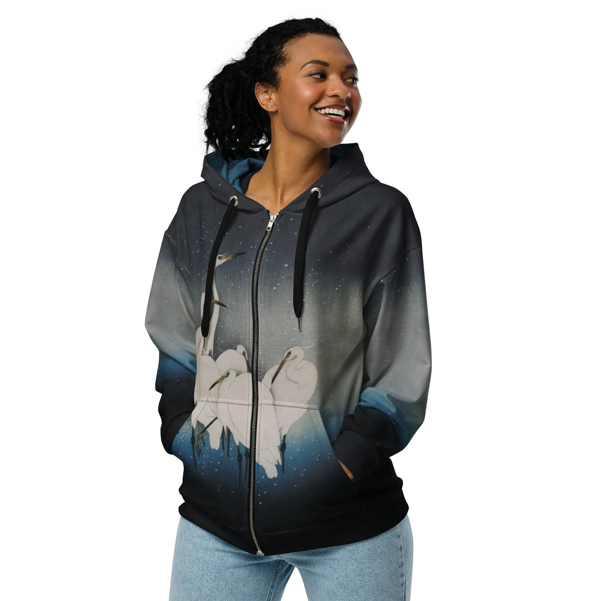 Egrets in Snow Unisex Zip Hoodie sold by INKnBURN product image thumbnail 3