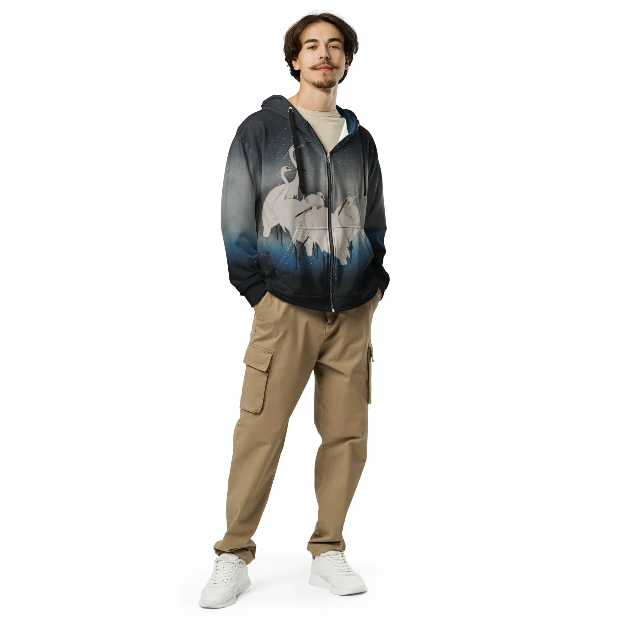 Egrets in Snow Unisex Zip Hoodie sold by INKnBURN product image thumbnail 4