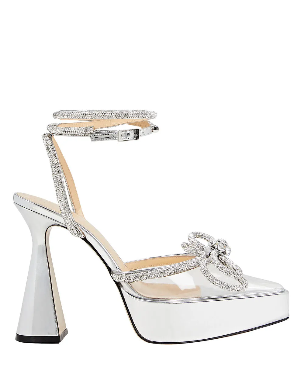 Double Crystal-Embellished Bow Platform Pumps sold by INTERMIX