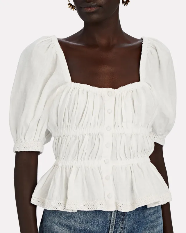 Harley Crochet-Trimmed Linen Top sold by INTERMIX
