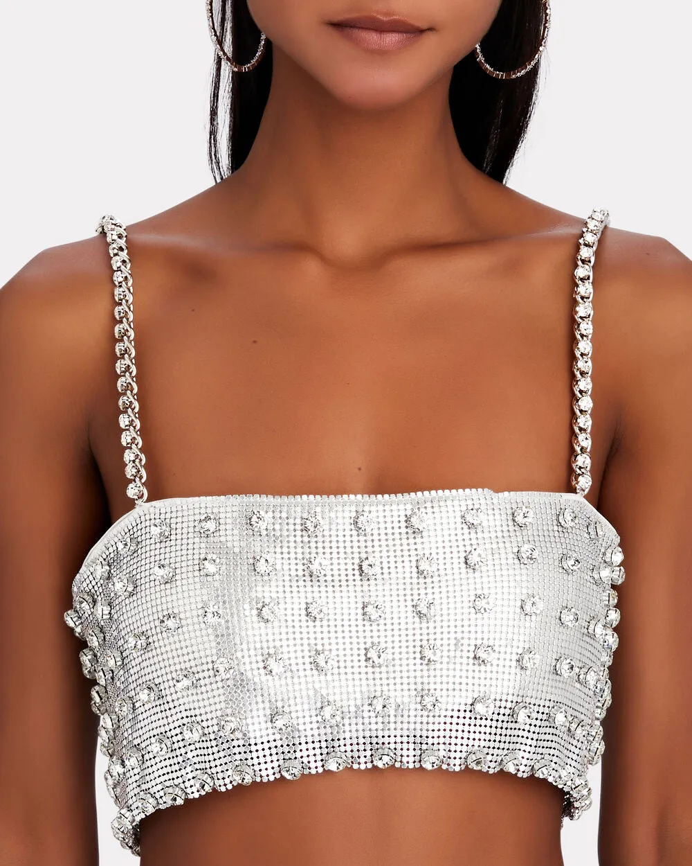 Kauren Crystal-Embellished Chainmail Crop Top sold by INTERMIX