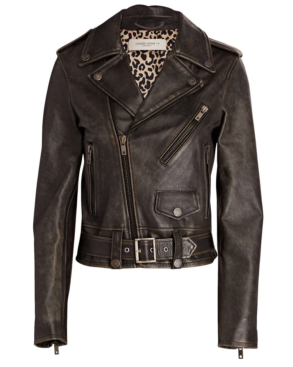 Distressed Leather Moto Jacket sold by INTERMIX product image thumbnail 5