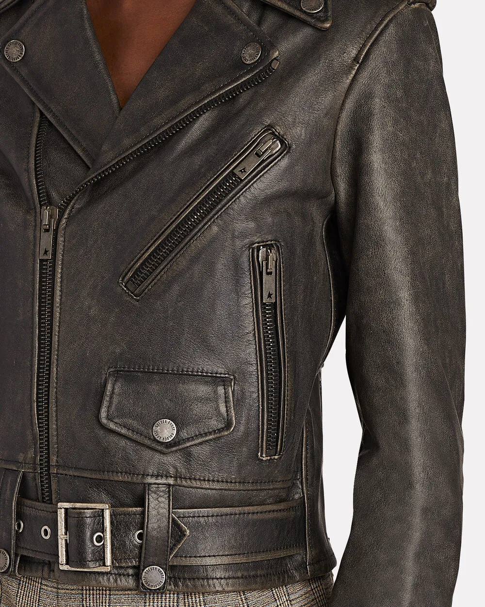 Distressed Leather Moto Jacket sold by INTERMIX product image thumbnail 3