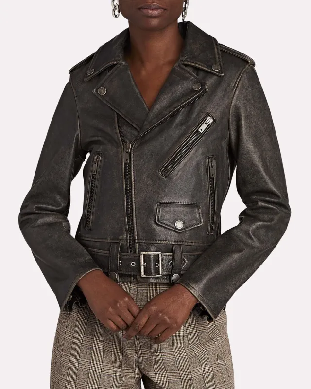 Distressed Leather Moto Jacket sold by INTERMIX