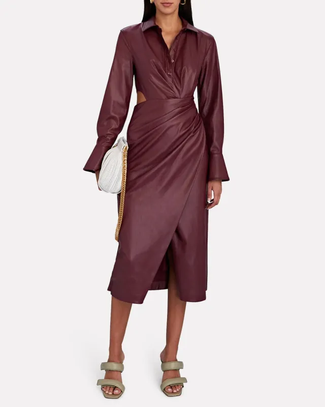 Mara Draped Vegan Leather Midi Dress sold by INTERMIX