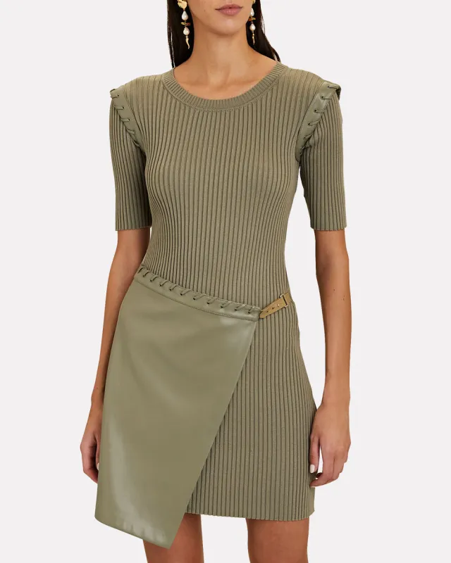 Gianina Vegan Leather Rib Knit Mini Dress sold by INTERMIX