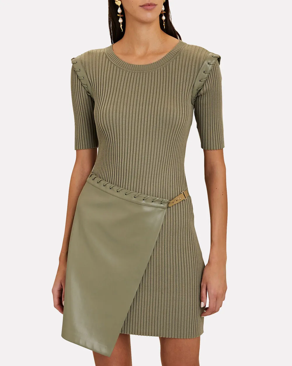 Gianina Vegan Leather Rib Knit Mini Dress sold by INTERMIX