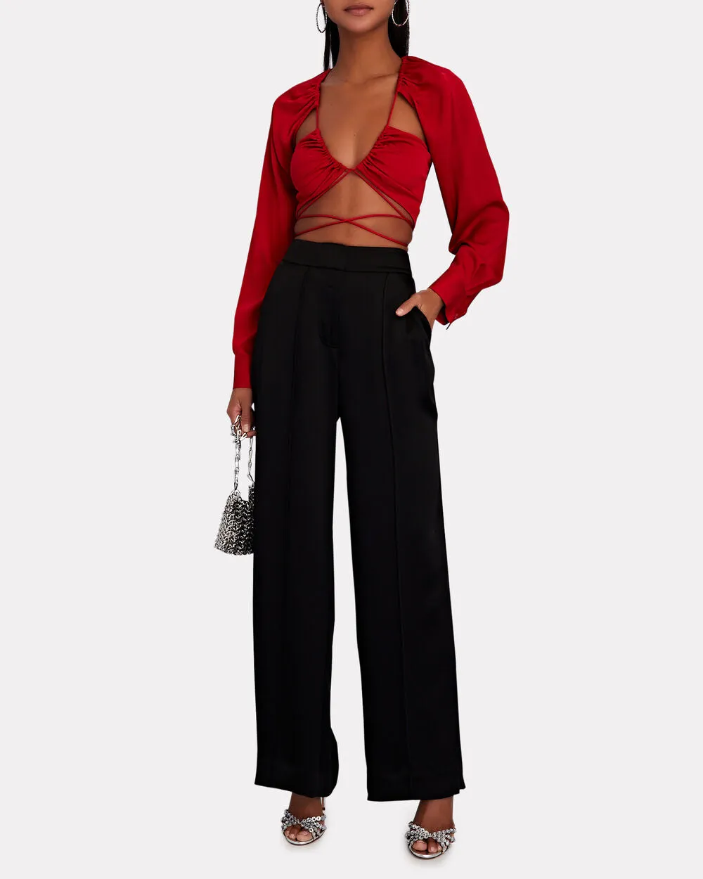 Kyra Satin-Crepe Wide-Leg Pants sold by INTERMIX product image thumbnail 4