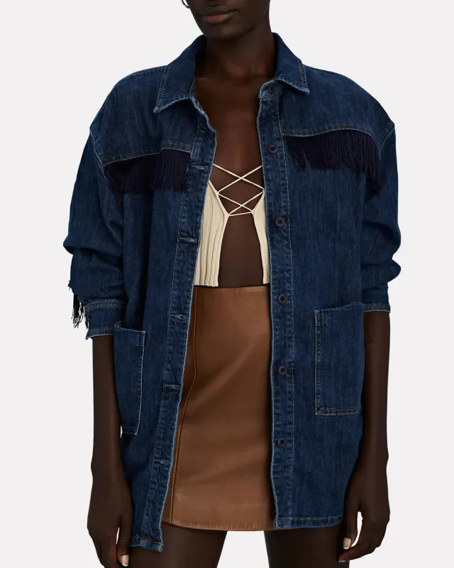 Kira Denim Fringed Shirt Jacket sold by INTERMIX