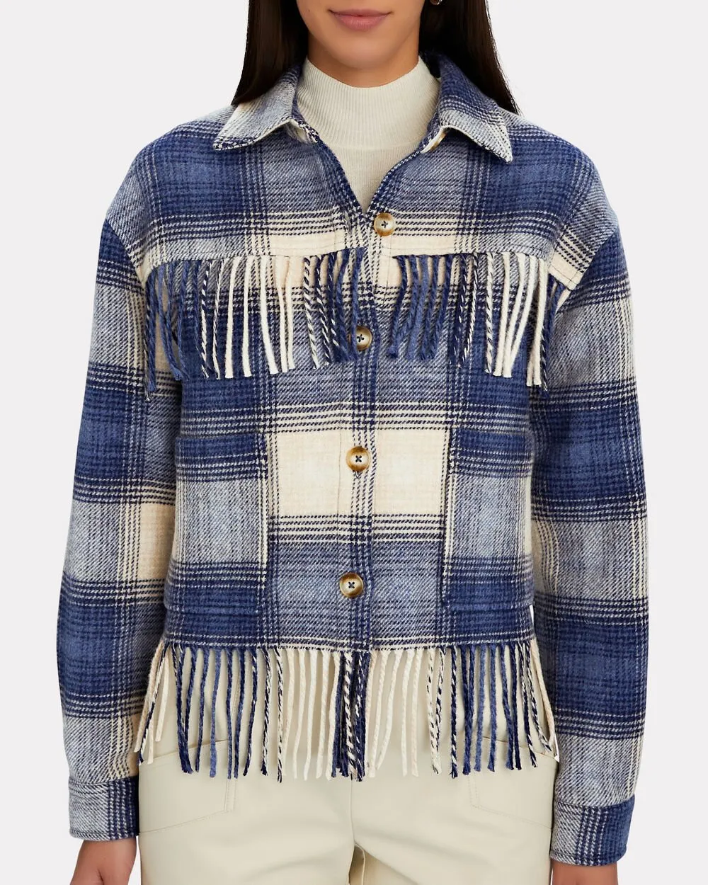 Demi Fringed Plaid Wool-Blend Jacket sold by INTERMIX