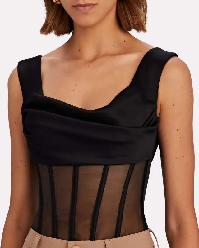 Draped Satin Corset Top sold by INTERMIX