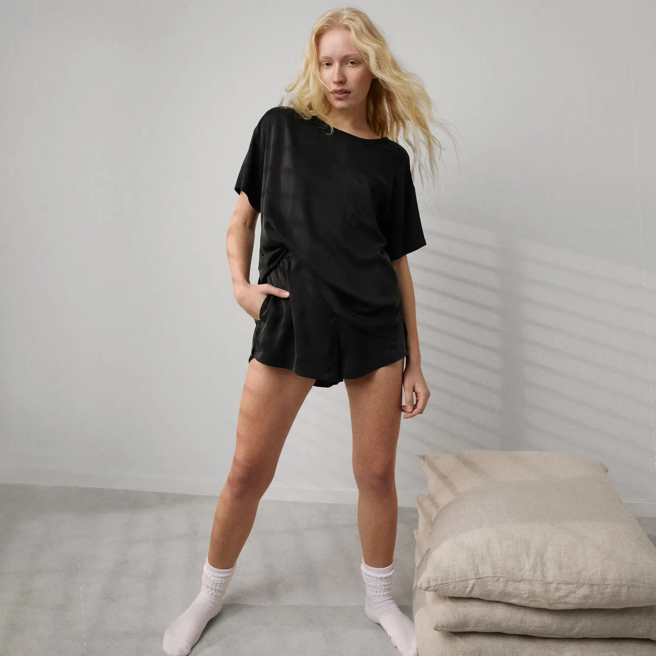Washable Silk Tee Short Set sold by INTERMIX